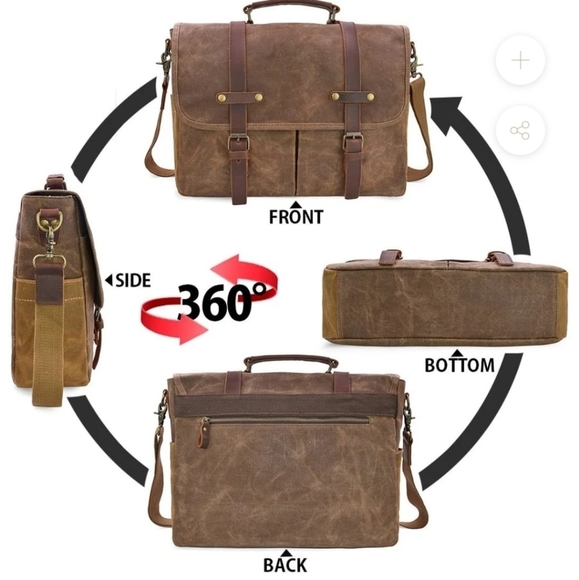 VINTAGE GENUINE LEATHER WAXED CANVAS MESSENGER BAG - Picture 4 of 6